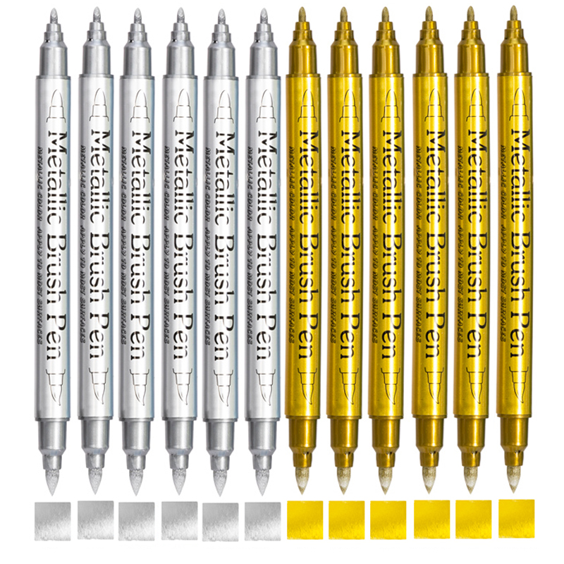 12 Kleuren Metallic Marker Pen Hars Tekenpen Acrylverf Diy Highlights Permanente Marker Diy Card Art Benodigdheden Briefpapier: Licht Geel