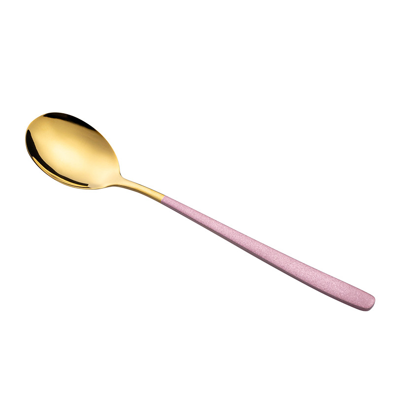 20Cm Rvs Goud Koffie Lepel Theelepels Servies Ijs Dessert Lepels Met Lange Handvat Bestek Keuken Accessoires: Pink Gold