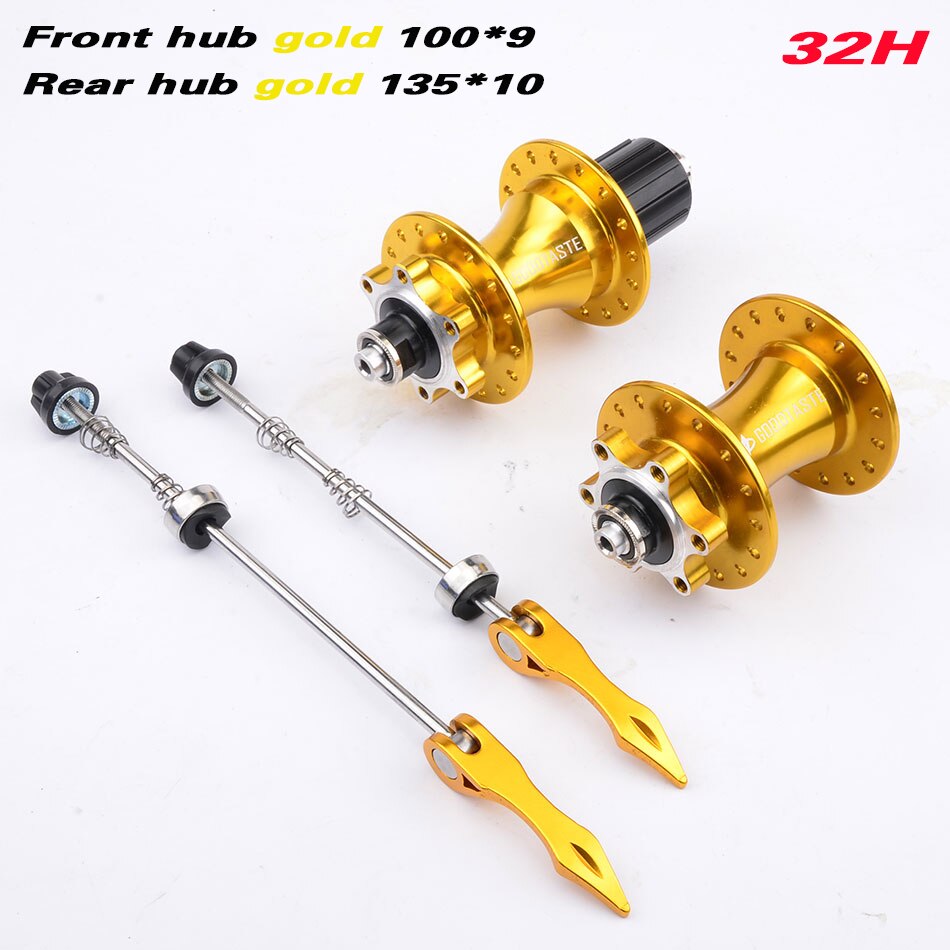 Goodtaste Mountain bike hub 4 bearing rear hub rear 10*135mm QR100*15 12*142mm through 28/32/36 hole disc brake bicycle hub MTB: front rear gold