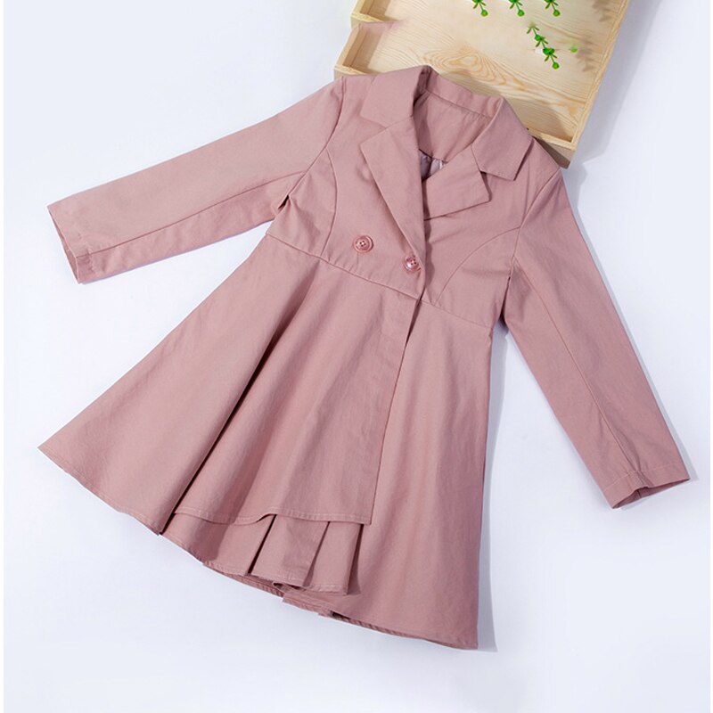 Meisjes Trenchcoat Herfst Winter Mode Effen Kleur Lange mouwen Katoenen Kinderen Trenchcoat Meisje Kinderen Jas 6-14 jaar: Roze / 10