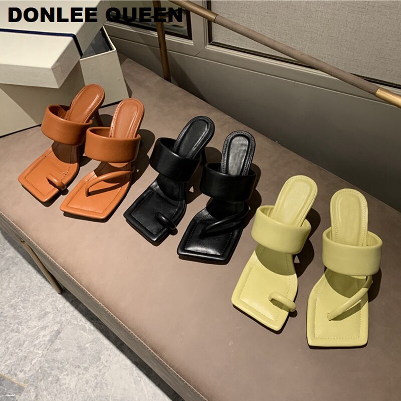 Hoge Hakken Sandalen Slippers Vrouwen Dunne Hakken Slippers Vierkante Teen Slides Party Schoenen Sandaal Schoenen Vrouwen Slipper slide