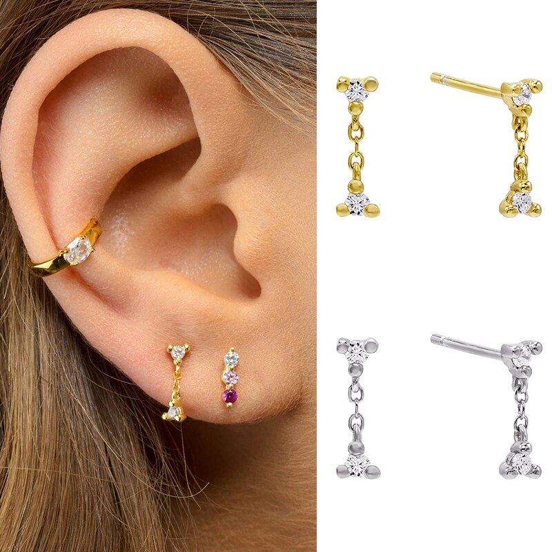 Minimalistischen 925 Sterling Silber Drei Ball Stud Ohrringe Zarte Tiny Dot Ohrringe Knorpel Helix Piercing Kette Ohrringe A30