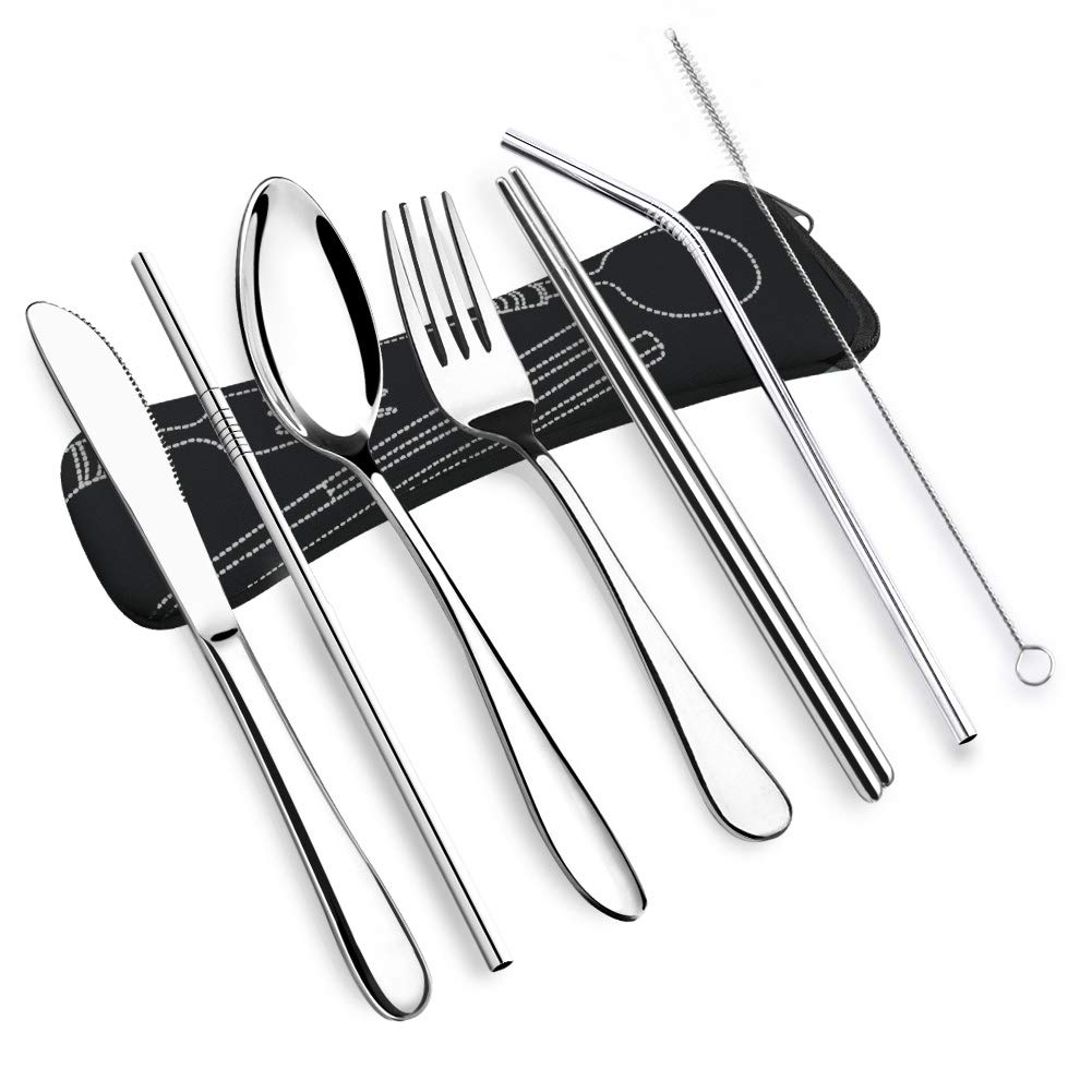 7 pieces Portable Tableware Cutlery Set Stainless Steel Spoon Fork Chopsticks Utensils dinnerware sets: F