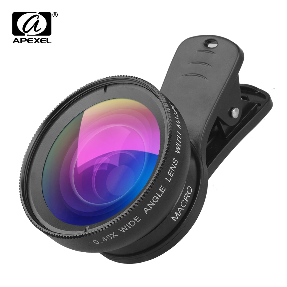 APEXEL Cell Phone Lens Kit 0.45x Super Wide Angle and 12.5x Super Macro Lens HD Camera Lentes for iPhone X 8 iPAD Samsung More