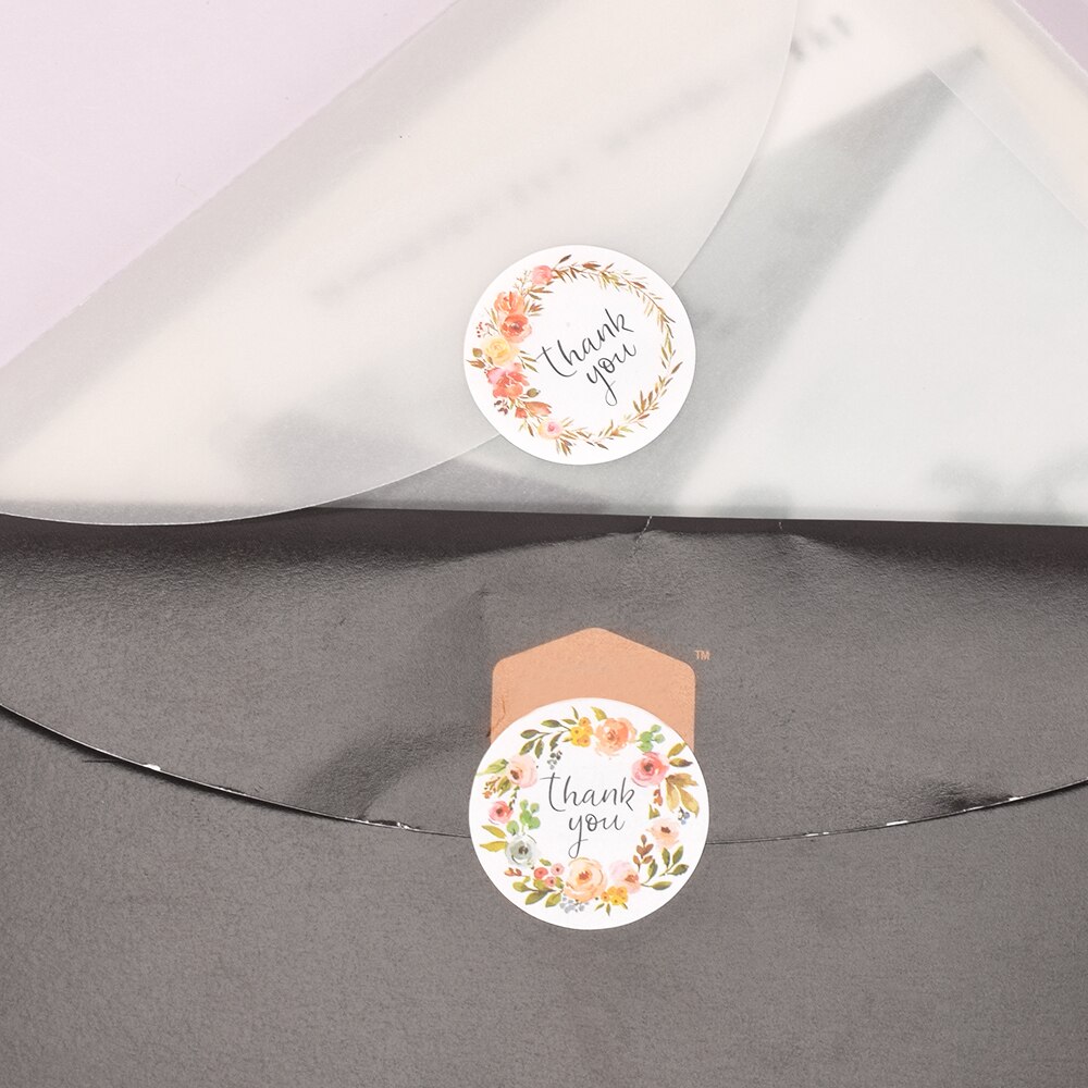 Adesivo redondo floral obrigado 500 peças/rolo, etiquetas de selo de pacote, círculo, papelaria, decoração, casamento, adesivo