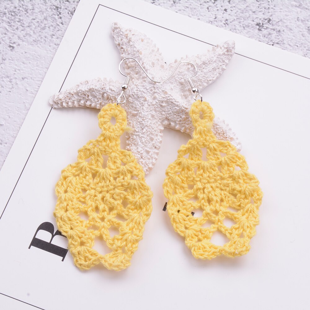 Handgjorda smycken virkade örhängen bohemiska handvirkade brudhängande örhängen valentine -kvinnor virkade örhängen: Gul
