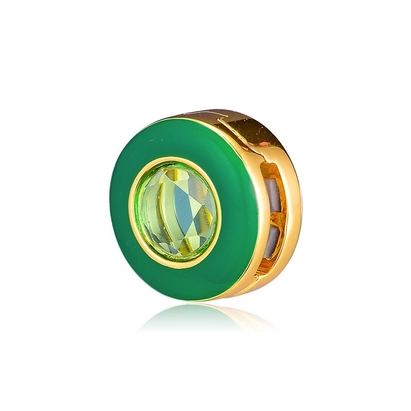 Reflexions Radiant Green Circle Clip Beads for Silver 925 Charms Bracelets Women Reflexions Golden Shine Bead for Jewelry Making
