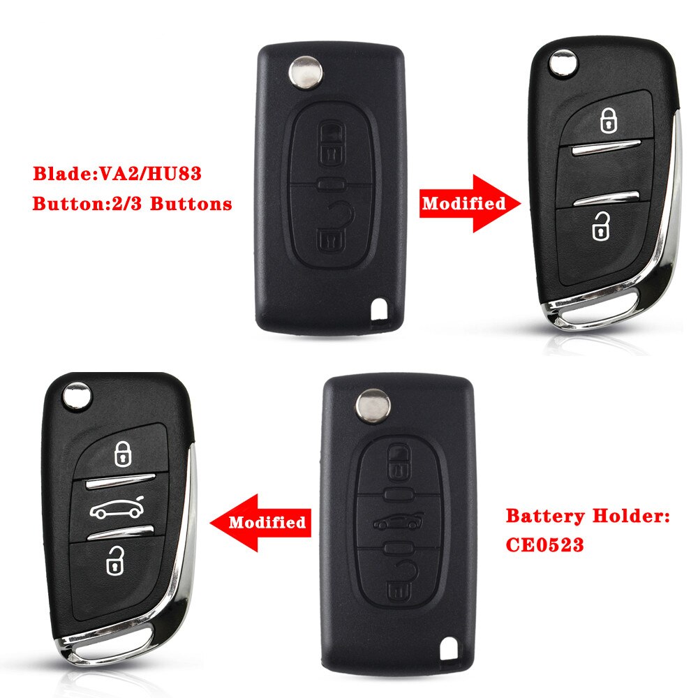 Keyyou 2/3bt ce0523 modificeret flip fjernbetjening til bilnøgle til citroen coupe vtr  c2 c4 c5 c6 c8 berlingo xsara picasso auto nøgle etui