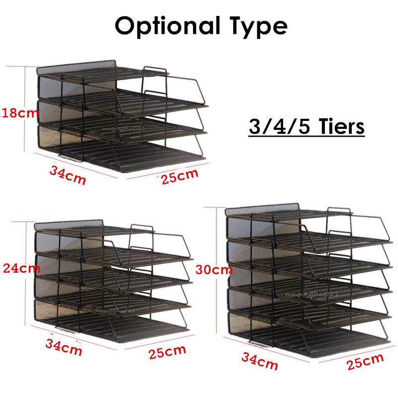 2/3/4 Tiers Metal Mesh Document File Holder Organizer Letter Tray Document Paper Rack Metal Wire Storage Holder for Home Office