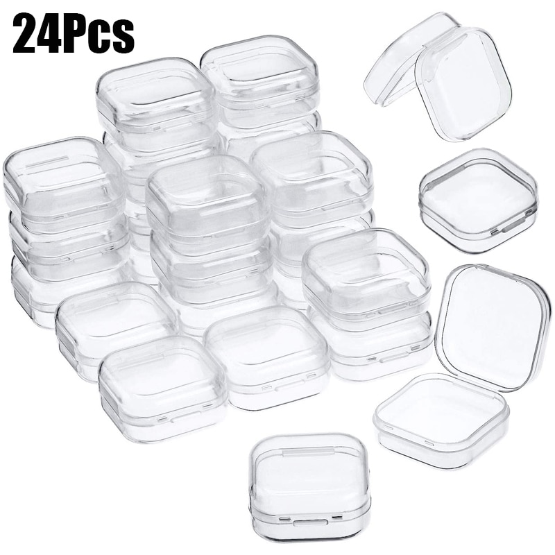 24Pcs Kleine Boxen Platz Transparente Kunststoff Box Schmuck Lagerung Fall Finishing Container Verpackung Lagerung Box für Ohrring Ring