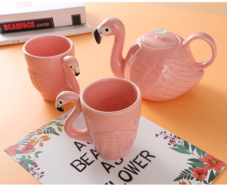 Exquisite 3D Flamingos Coffeware Sets,Super Beauty Coffee Mug Cup Teapot Girl Birthday ,coffee pot tea set Christmas
