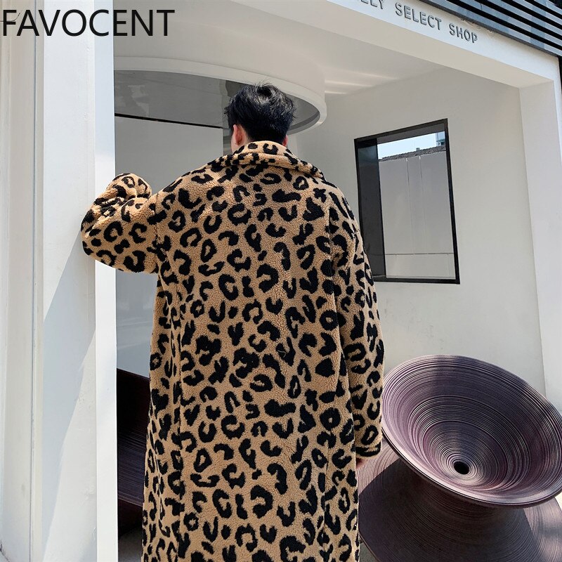 Leopard Lamb Lamb Coat Male Silhouette Long Warm Warm Windbreaker Jacket Youth Hip Hop Clothing Costume Mens Coat