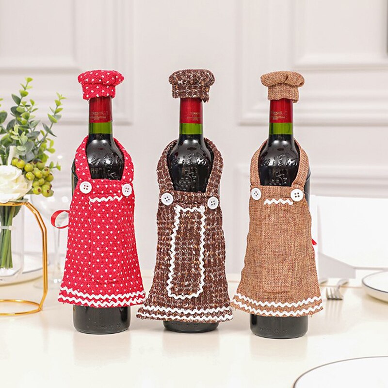 Chique kerstdecoratie gebreide wijnset ornament hoes wijnfles