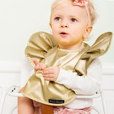 Luxury PU Baby Bibs Waterproof Feeding Baby Crumb Catcher Wipeable Pocket Bibs Washable Kids Sleeve Bib For 1-3 Years Old Child: Golden