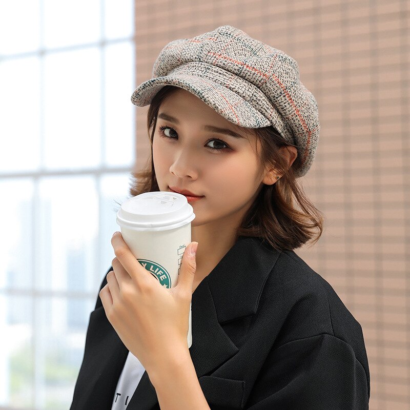 CANZE Autumn Winter Women Octagonal Hat British Beret Korean Japanese Peaked Cap Beret Hat