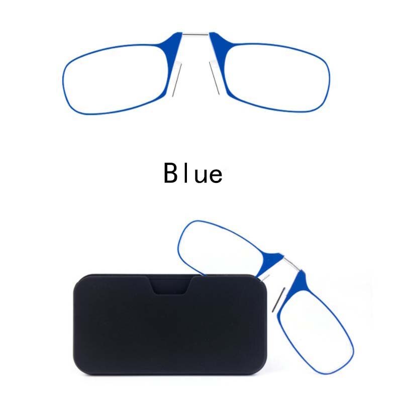 Gafas de lectura con pinza para la nariz para hombre y mujer, anteojos de lectura con pinza sin pierna, teléfono pegajoso portátil para enviar, funda de gafas ultrafina + 2,00 + 2,50: +100 / blue