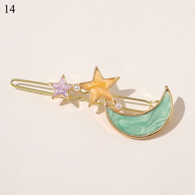 Vintage coloré perle épingles à cheveux géométrique papillon fleurs étoiles lune style pinces à cheveux doux coréen Barrette cheveux accessoires: 14