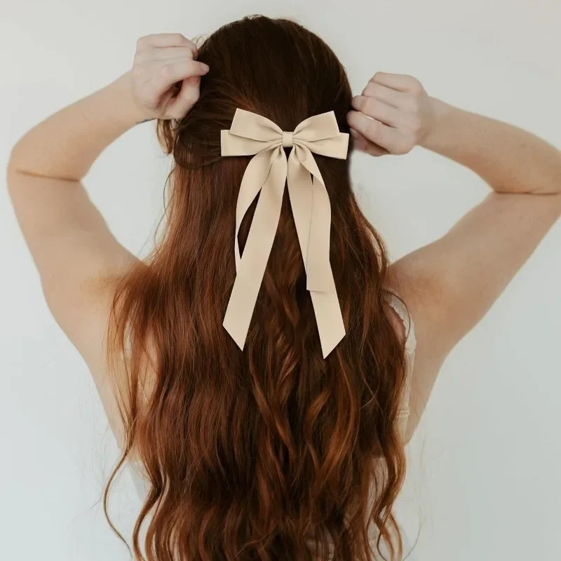 Horquilla con lazo para el pelo para mujer y niña, cinta de tela a la , pinzas para el pelo, lazo blanco y negro, Clip superior, accesorios para cabello femenino: Rosa