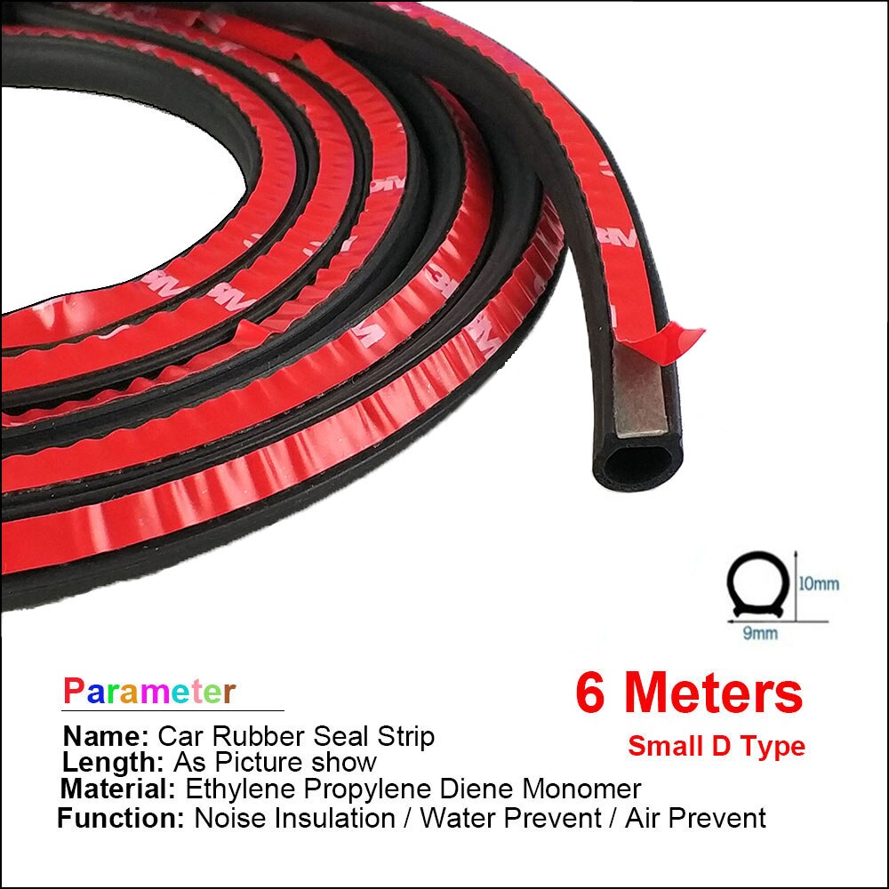 6 Meter Kleine D Type Voertuig Tochtstrip zelfklevende Auto Rubber Seal Geluidsisolatie Autodeur Afdichtstrip