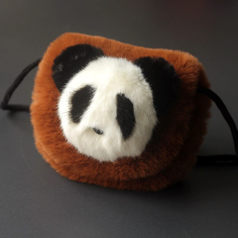 17*17.5 cm Jongens Meisjes Leuke Cartoon Panda Patroon Faux Fur Messenger & Schoudertassen Mode Zachte Kinderen Haak & Loop Handtassen: Coffee