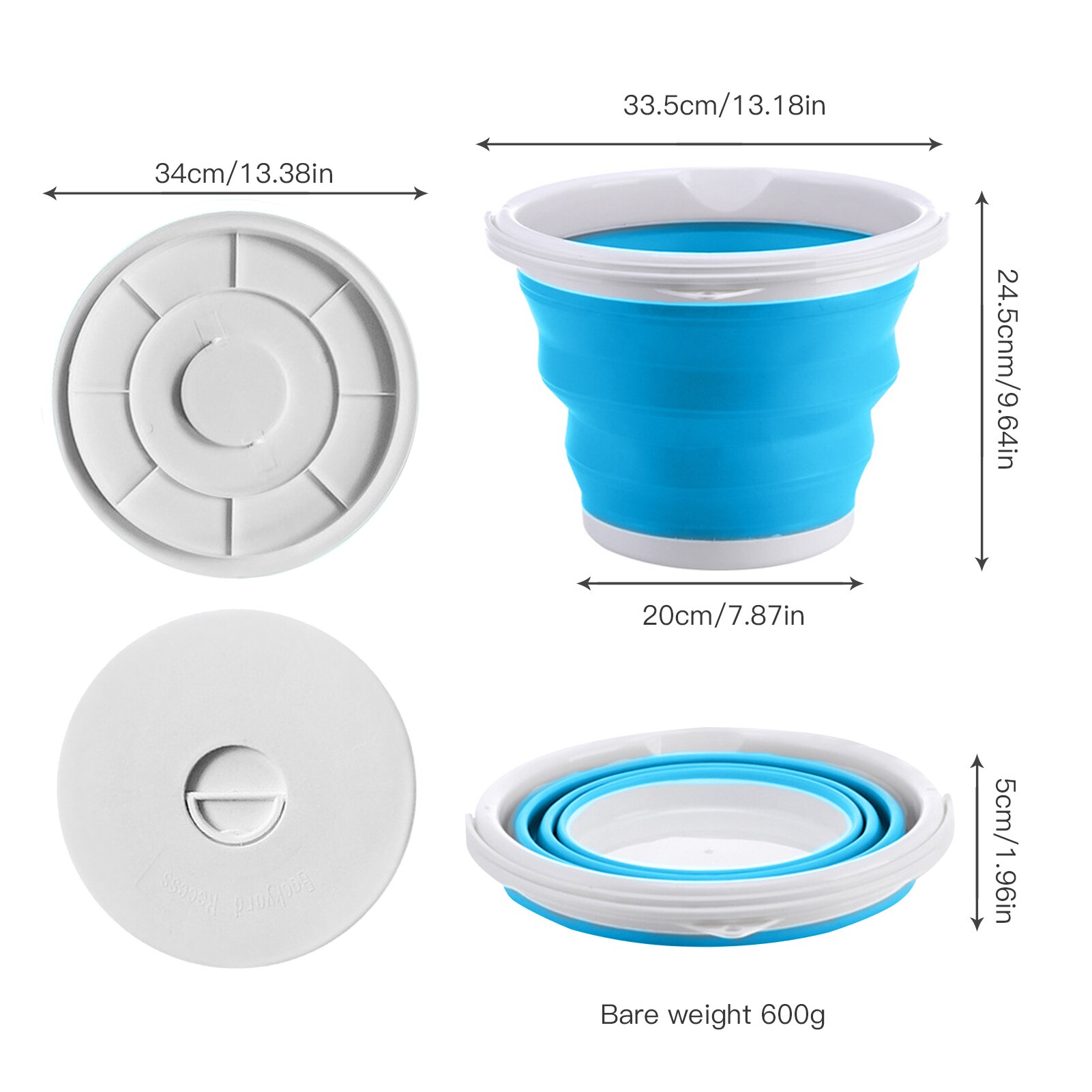 Seau pliant en plastique de 1,5 l – 10l, seau pliant pour la pêche, lavage de voiture, seau de pêche en plein air, Camping, salle de bain, outil de cuisine: 10L Blue with lid