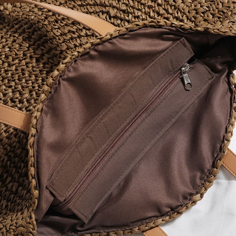 Round Straw Beach Bag Vintage Woven Shoulder Bags Rattan Bohemian Summer Vacation Casual Handbag for Women Girls