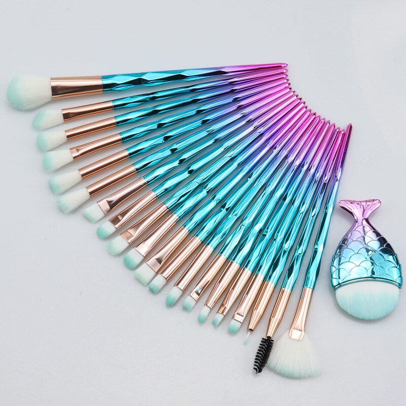 Sinso makeup børster sæt 1-21 stk unicorn makeup børste kit foundation øjenskygge blush contour make up børster værktøj: 21 stk blå pink