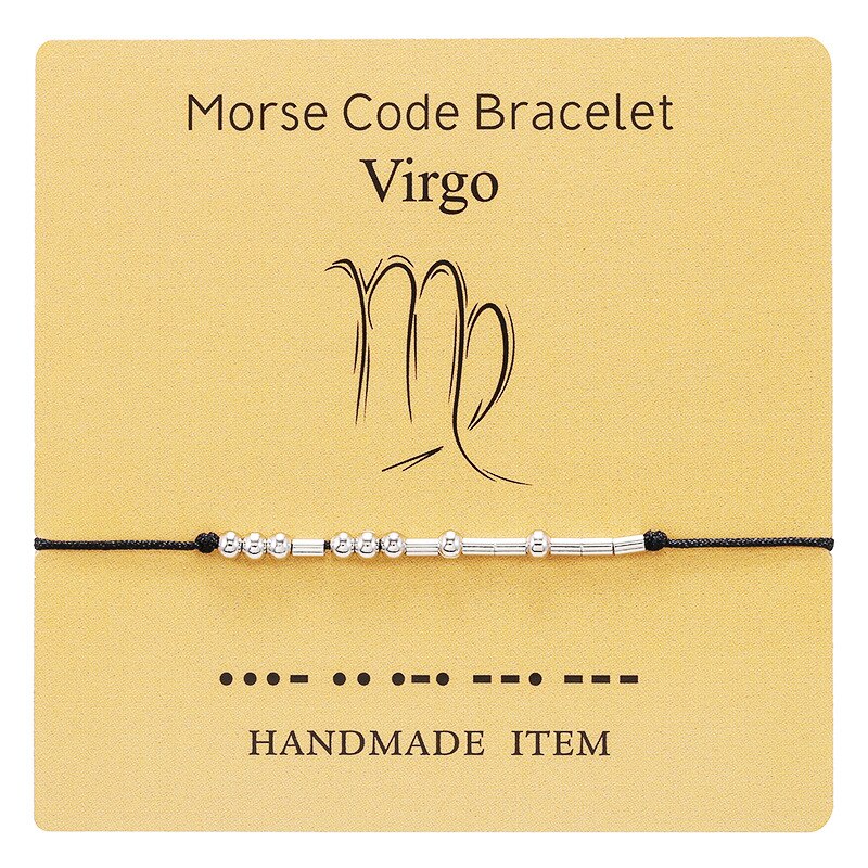 Kupfer Zodiac Konstellationen Morse Code Geflochtene Armbänder Silber Farbe Schwarz Krebs Einstellbar Für Frauen und Mann 1 Stück: 12