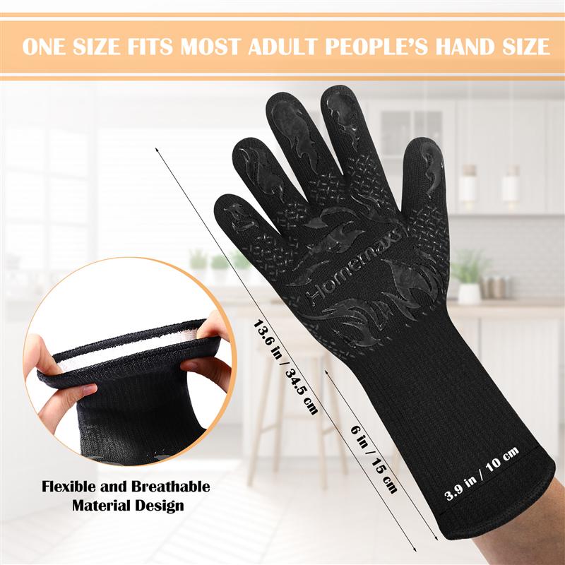 Guante térmico para horno, resistente a menos de 800 ℃, algodón, silicona, protector, guantes para cocinar a la parrilla, accesorios para hornear, 1 par