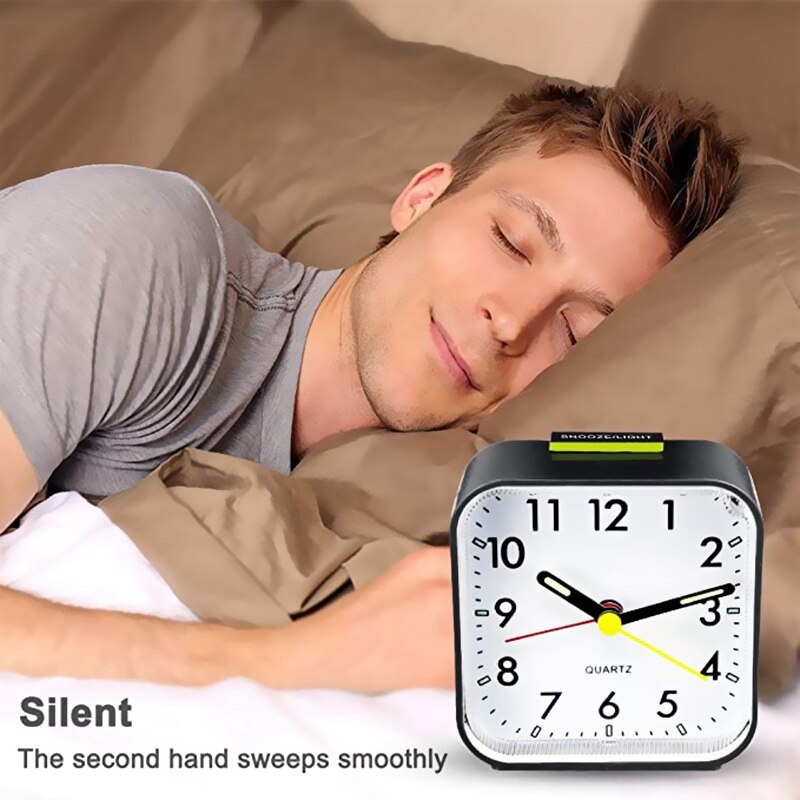 Silent Alarm Clocks Bedside Non Ticking Battery Powered Table Clocks Luminous Large Display Snooze Light Function