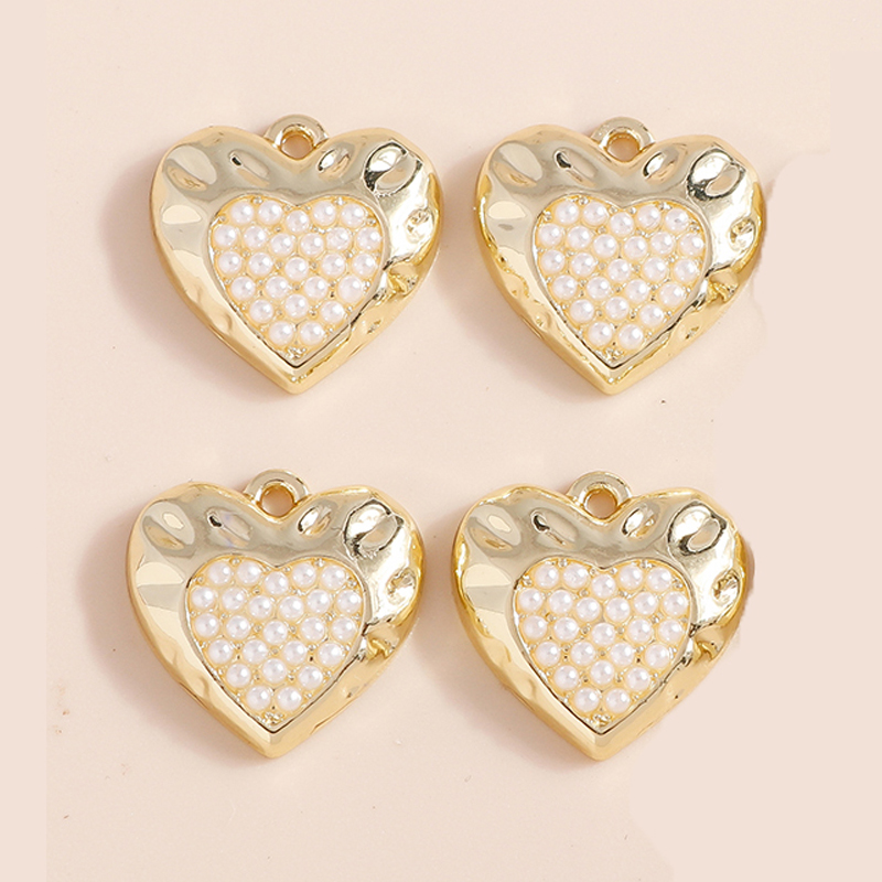 5 pezzi di perle d'imitazione cuore d'amore connettori pendenti per gioielli fai da te creazione di collane fatte a mano bracciali orecchini ciondoli artigianali: Argento placcato