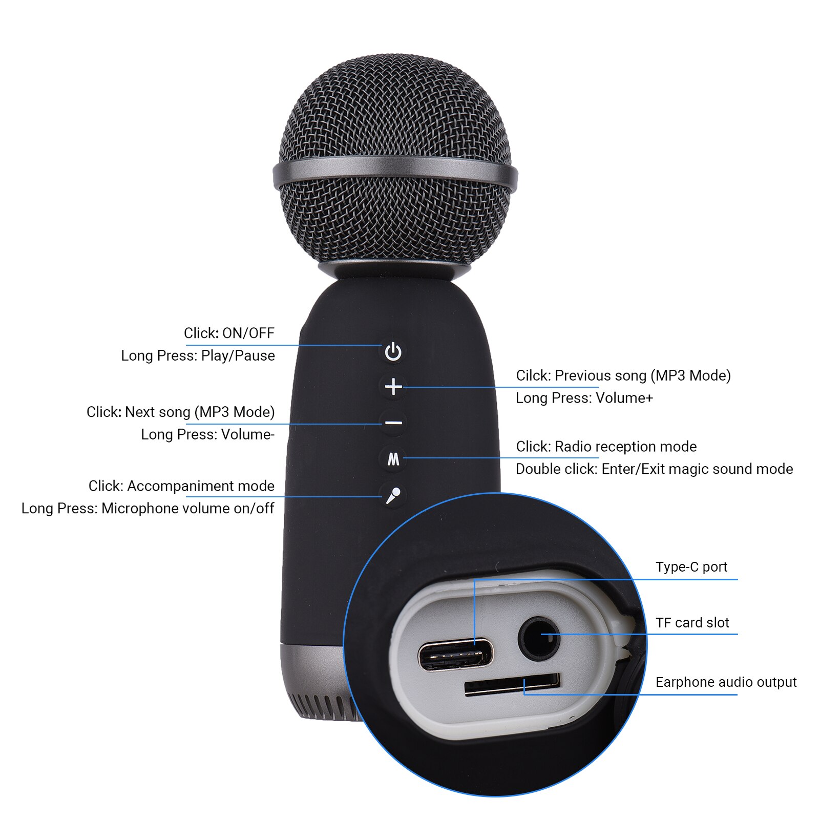 Ammoon-micrófono inalámbrico BT MC-001, dispositivo portátil de Karaoke con altavoz incorporado, Compatible con tableta y teléfono inteligente