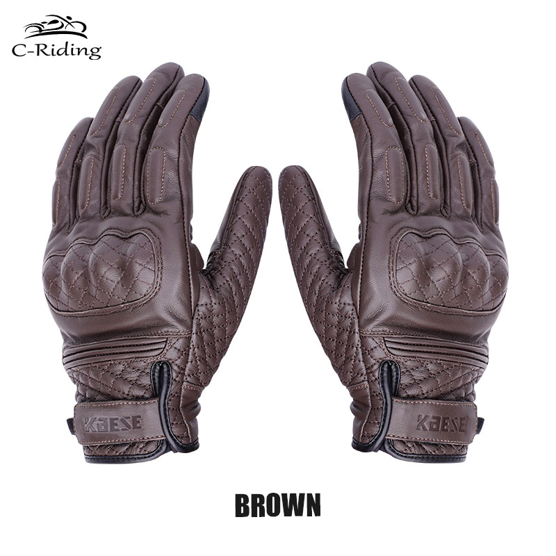 Retro Motorcycle Gloves Touchscreen Motorcyclist Gloves Full Finger Breathable Non-slip Motocross Riding Gloves: black / XXL