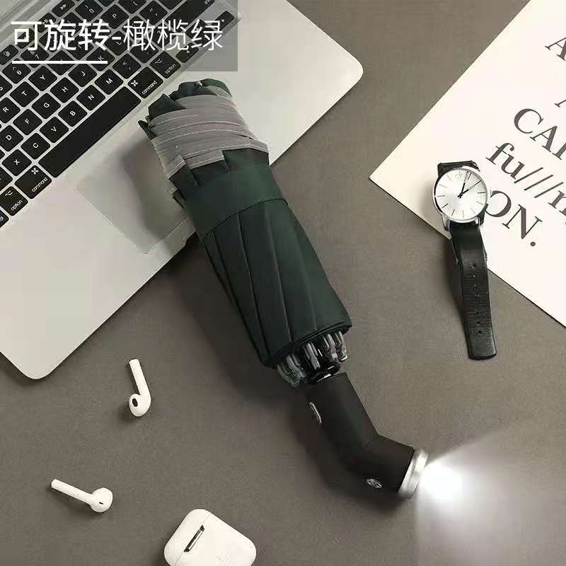 Dla Xiaomi automatyczny parasol z odblaskowym paskiem do tyłu światła Led parasol akademii 10 żeber 3-składany odwrócony parasol: Rotatable green
