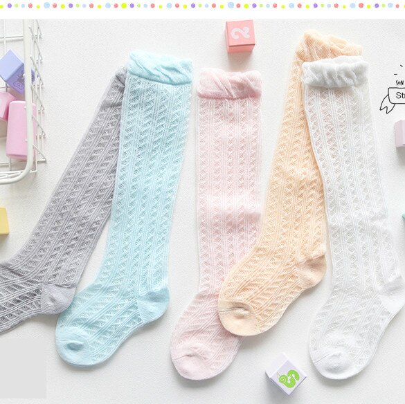 Children's Knee High Socks Mesh Socks Toddler Kids Baby Knee High Socks Soft Breathable Cotton Hollow Tube Ruffled Stockings