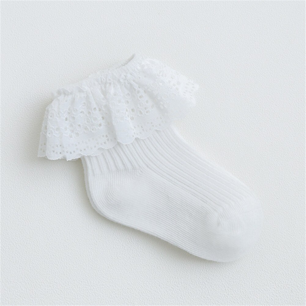 Meisjes Sokken Accessoires Enkel Fancy Retro Lace Ruffle Stroken Prinses Katoen Schoonheid Sokken Effen Rib Sokken 6 M -5 T: WHITE / L