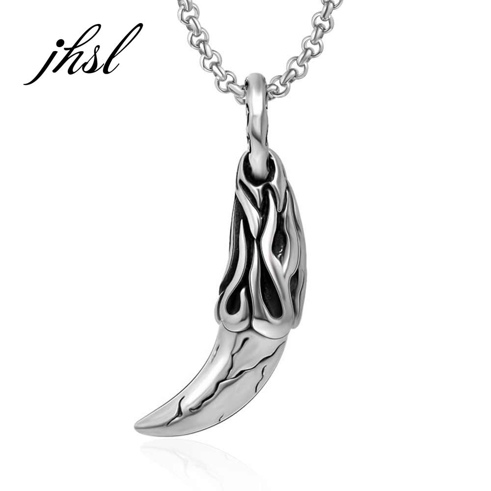 JHSL Stainless Steel Man Men Wolf tooth Pendant Necklace Birthday Jewelry for Male