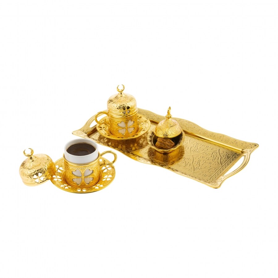 Service de service expresso café turc authentique | Tasse de couleur or massif, fleur d'ancien