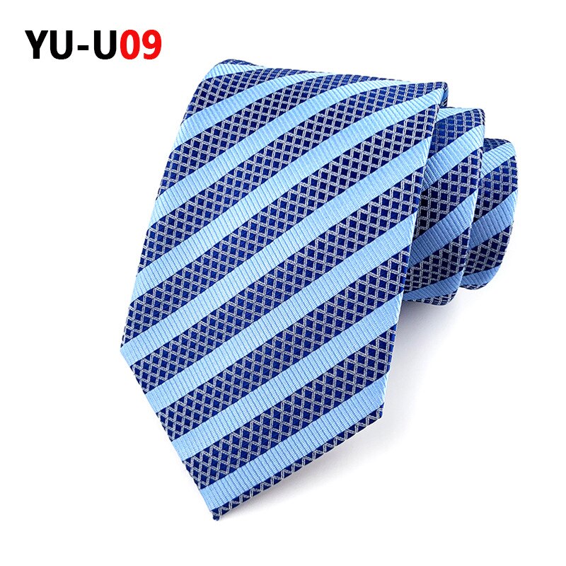 Cravate à carreaux rayée pour hommes, 8cm, décontractée, costume d'affaires de mariage, Jacquard, robe formelle, cravate Slim pour hommes: YU-U09