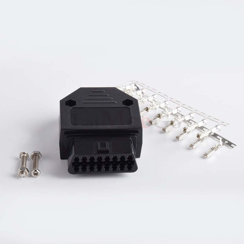 Universal OBDII OBD2 16Pin Female Connector OBD II Female Plug AdapterOBDII 16pin Connector Adaptor OBD plug + case + Screw
