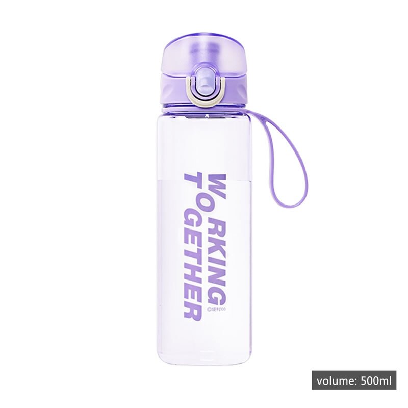 500ml gennemsigtig sport vandflaske med reb plastik drikkevandskedel med høj kapacitet bærbar rejse protein shaker drinkware: Alfabet lilla