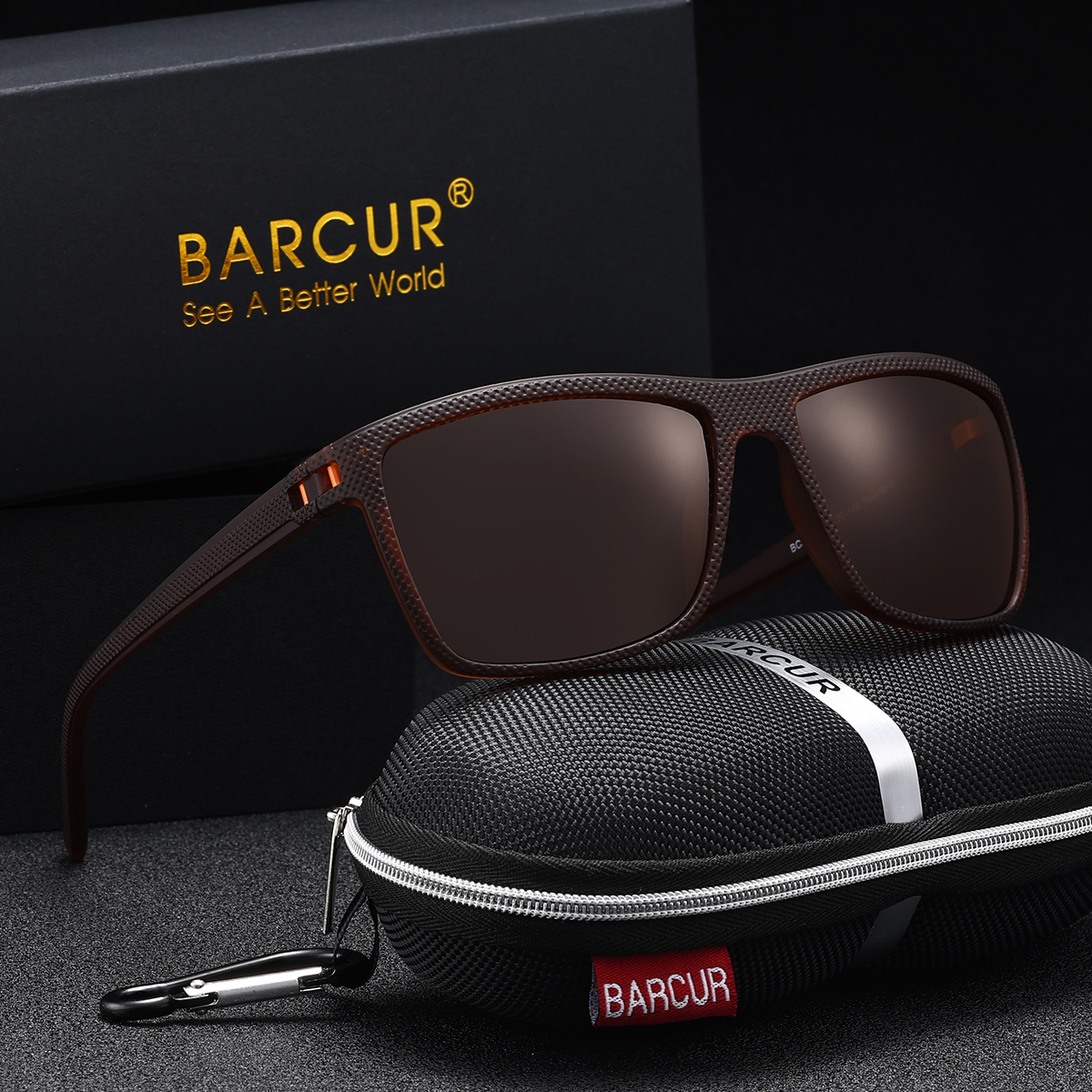 BARCUR Brand Classic Men Sunglasses Comfort Durable PC Rectangular Frame TAC Lens Versatile Age Polarized Sunglasses: Coffee