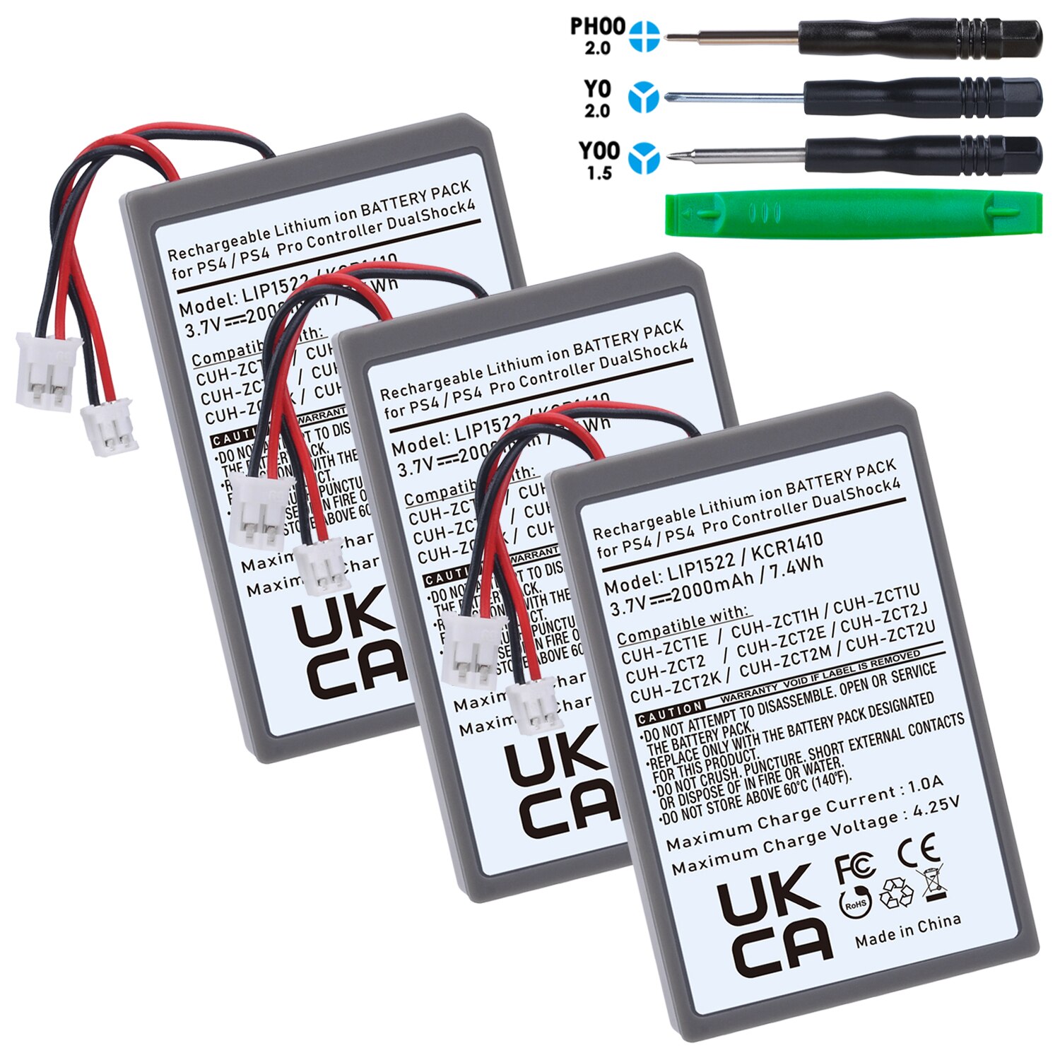 Batteri til sony  ps4, ps4 pro slim dualshock 4 v1 v2 trådløs controller cuh-zct 2,  cuh-zct 2e,  cuh-zct 1e,  cuh-zct 1u: 3x batterier