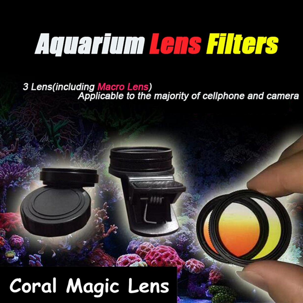 Tanque de peces de acuario arrecife de Coral lente lentes de filtro de cámara de teléfono + 1 lente Macro pescado terrario acuático Accesorios