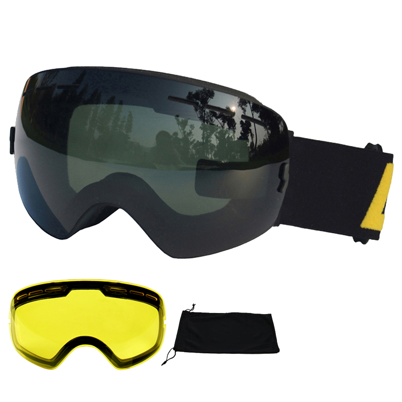 LOCLE Antibeschlag-Skibrille, UV400, Skibrille, doppellagig, zum Skifahren, Snowboarden, Schneebrille, Skibrille mit einer aufhellenden Linse: Grau