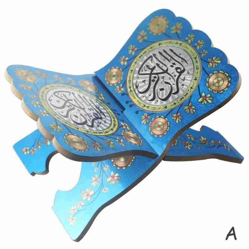Wooden Bible Bookshelf Eid Al-fitr Gurban Festival Wooden Bookshelf Quran Folding Crafts Ornaments: Blue