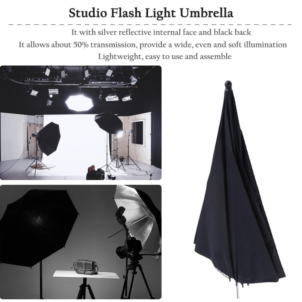 33Inch 60Cm Pro Studio Video Flash Light Korrel Paraplu Reflecterende Reflector Zwart Sliver Fotografie Flitslicht Paraplu