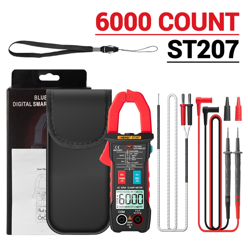 Digital Bluetooth Multimeter Clamp Meter 6000 Count True RMS DC/AC Voltage Tester AC Current Hz Capacitance Ohm Meter: Red
