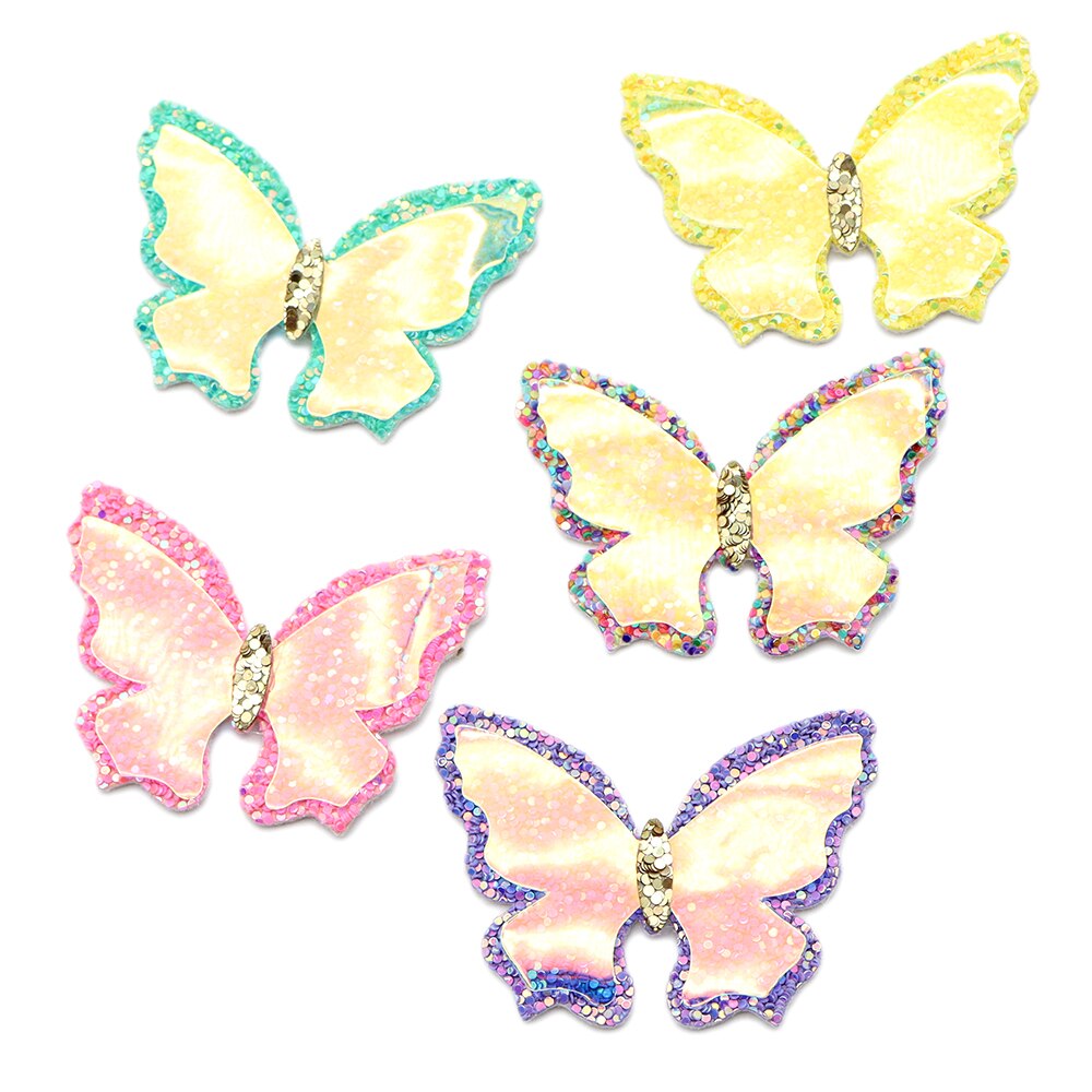 1 stk 47 * 48mm iriserende gennemsigtig sommerfugl syntetisk læder patch til håndværk dekoration ,1 yc 11328