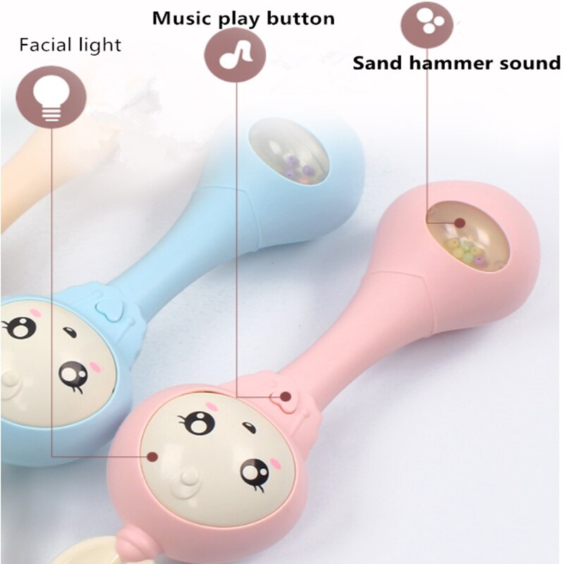0-12M Musical Flashing Baby Rattles Baby Infant Hand Bells Cute Rabbit Hand Bells Rattles Newborn Infant Early Educational Toys